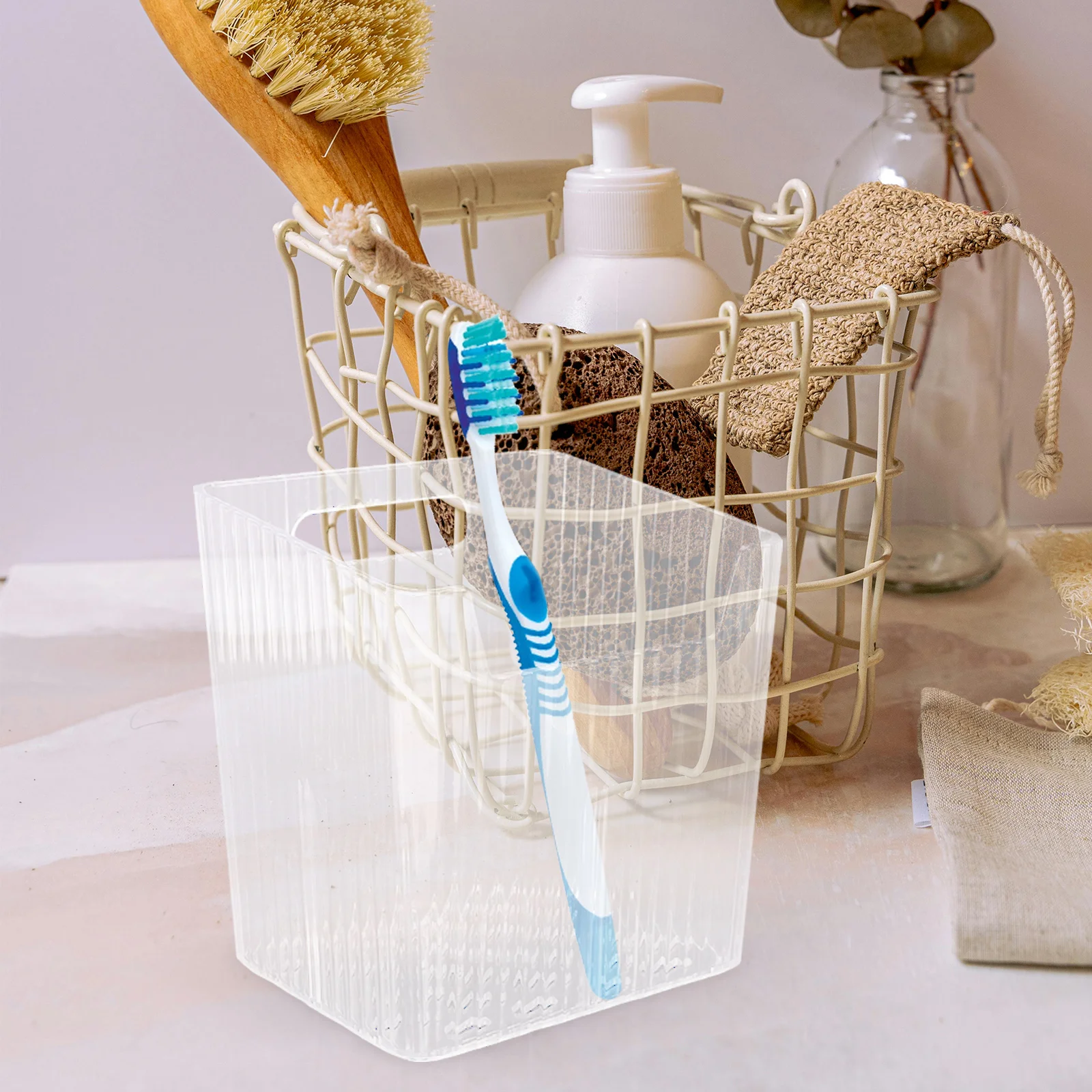 

Toothbrush Storage Box Holder Cosmetics Organizer for Countertop Bathroom Plastic