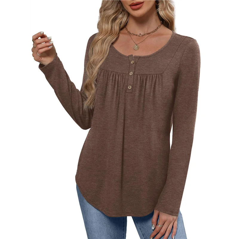 ABRT-女性用長袖シャツ秋服クルーネックカジュアルチュニックトップストレンディなブラウスファッション衣類