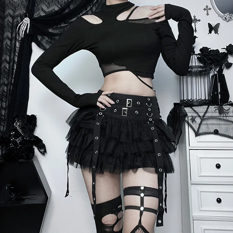 Gothic Court Punk Style Women Mini Skirt Dark Fashionable Trendsetters Hot Girls Versatile Sexy Slimming Fit Chic Woman Clothes