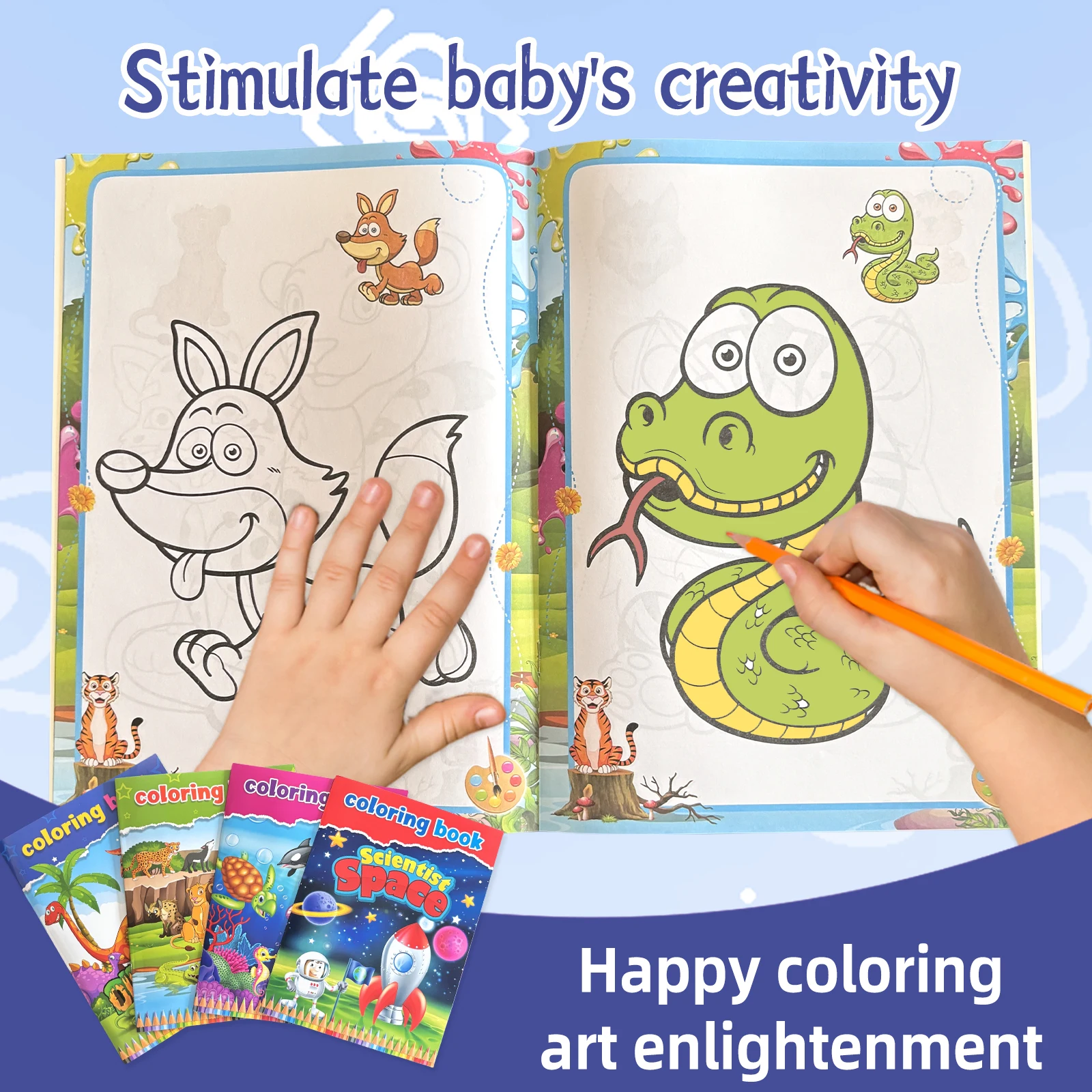 Kids Themed Coloring Book 4 Pcs/Set With Dinosaur Ocean Animal And Space Themes For Creative Art Expression And Fine Motor Skill