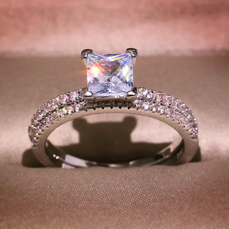 New Princess Cut All Moissanite Hidden Halo Rings for Women 925 Sterling Silver Square Diamond Engagement Ring