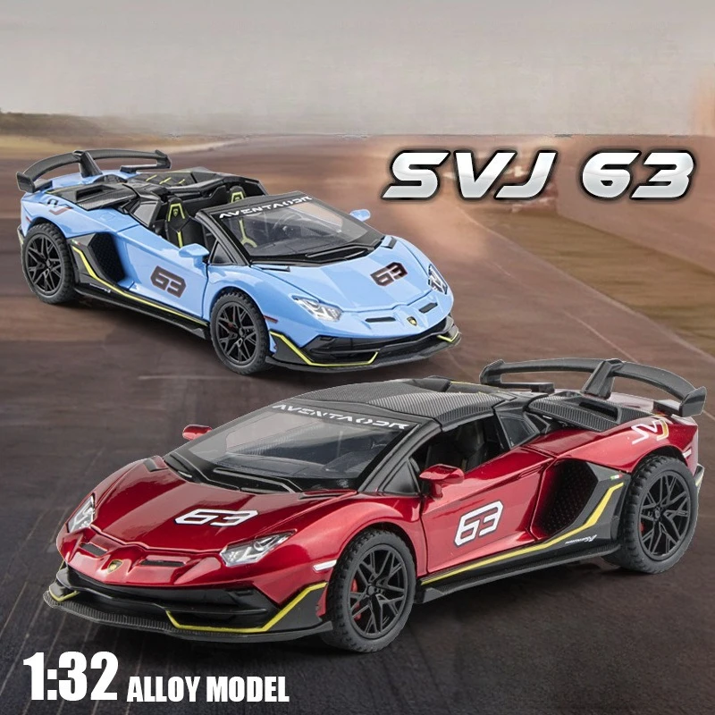 

1:32 SVJ63 модель спортивного автомобиля из сплава, откатной звук и свет, открытая дверь, детский подарок, игрушка, литая под давлением модель автомобиля из сплава, коллекционная
