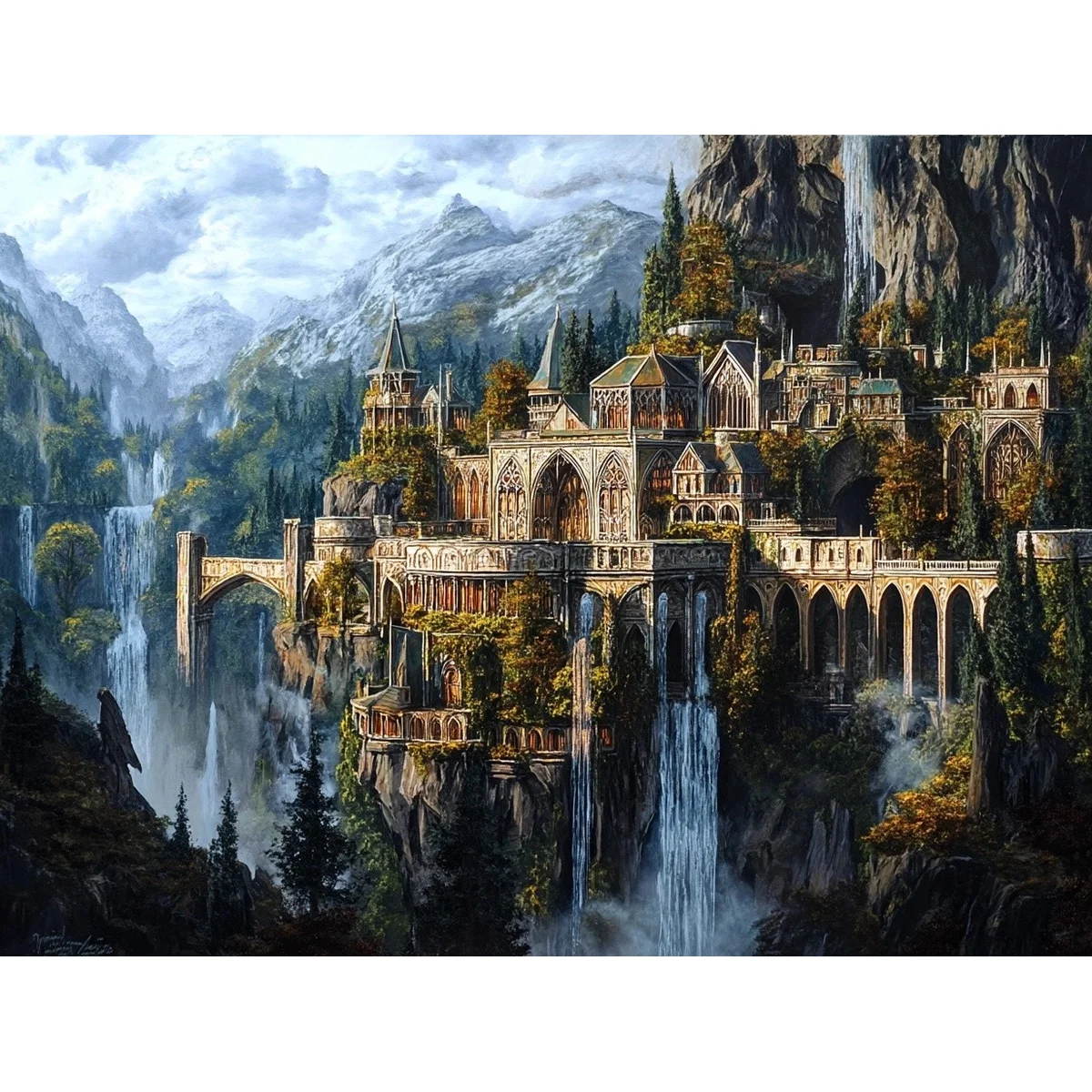 1PC 40X50CM/15.7X19.69in,11Ct/14Ct Cross Stitch Kit Diy Valentine's Day Gift Embroidery Set For Festival,Waterfall Elf Castle