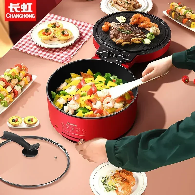 All-in-one frying and grilling hotpot machine, multifunctional pancake pan, double-sided heating pancake breakfast machine, 220V