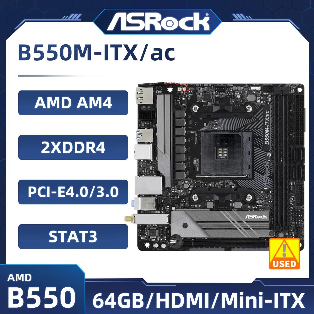 B550 Motherboard ASROCK B550M-ITX/ac Motherboard AM4 support yzen 9 5900X 5600 4600G 3200G 3600 5700 cpu M.2 Mini-ITX DDR4 64GB