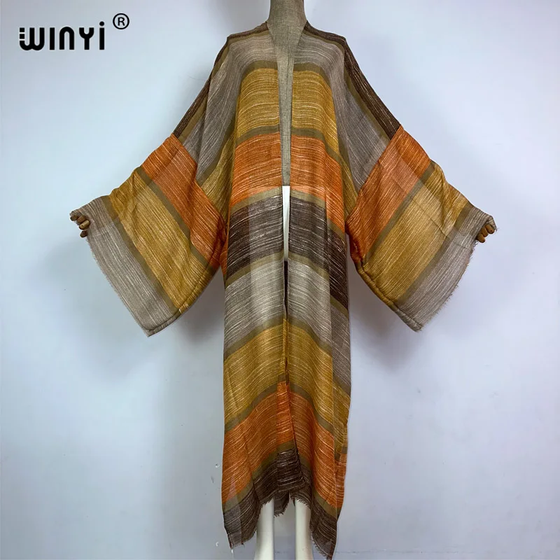 WINYI kimono Africa boho nadruk w paski plażowe stroje kąpielowe 2023 elegancki kardigan seksowna wakacyjna sukienka na plażę maxi strój kąpielowy