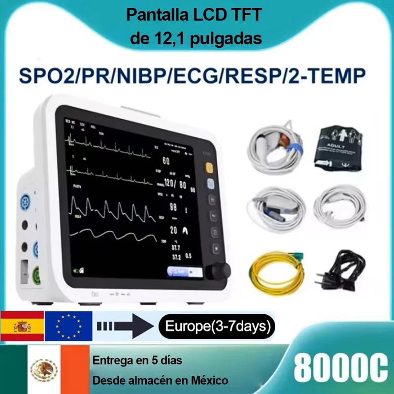 Monitor de signos vitales para pacientes Resoxy, pantalla de 12,1 pulgadas, monitor médico multiparamétrico para uso humano, ECG