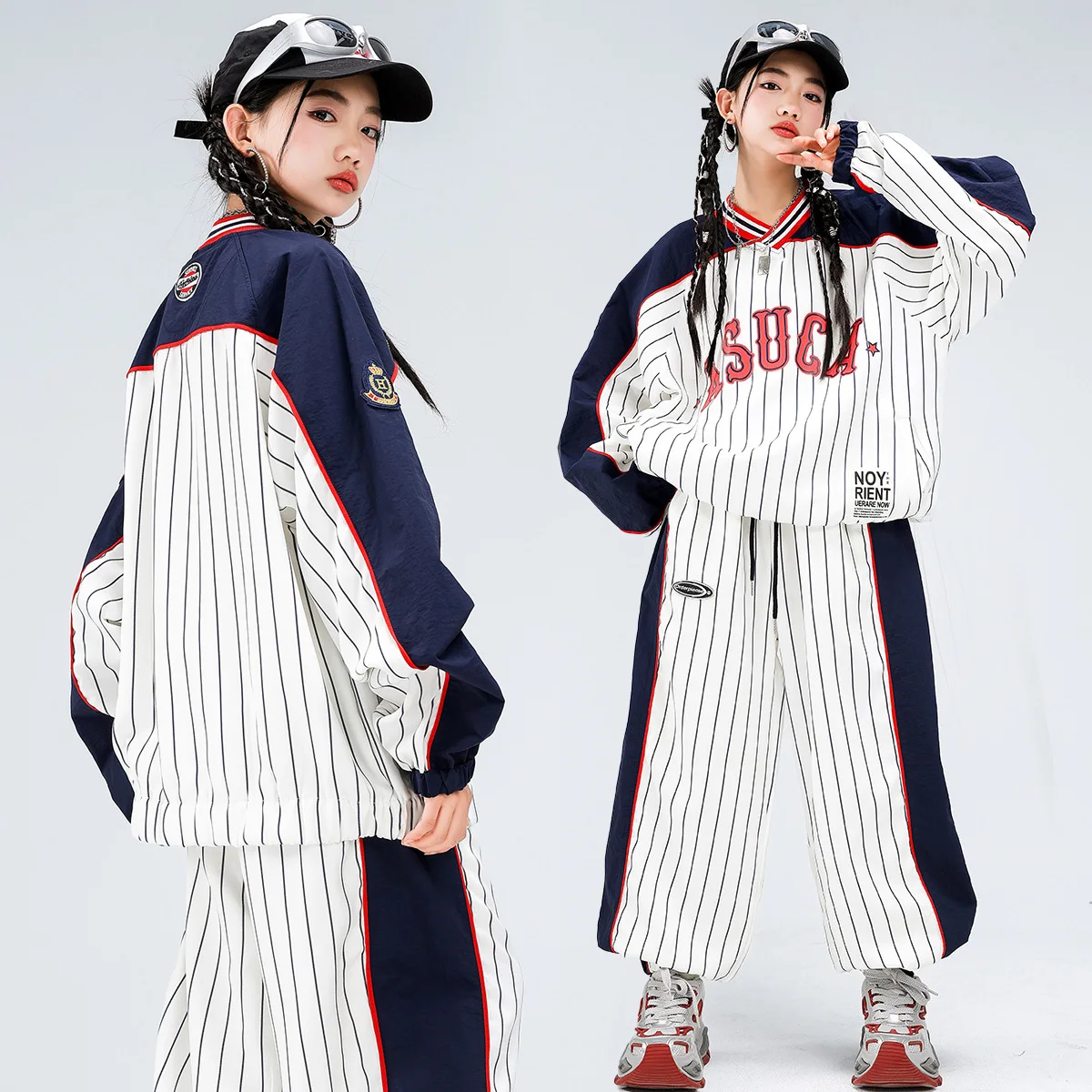 Children Boys Girls Streetwear Hip Hop Jazz Loose Casual Stripe Sweatshirts Pants Sets Jersey Kids Tracksuits Dance Costume
