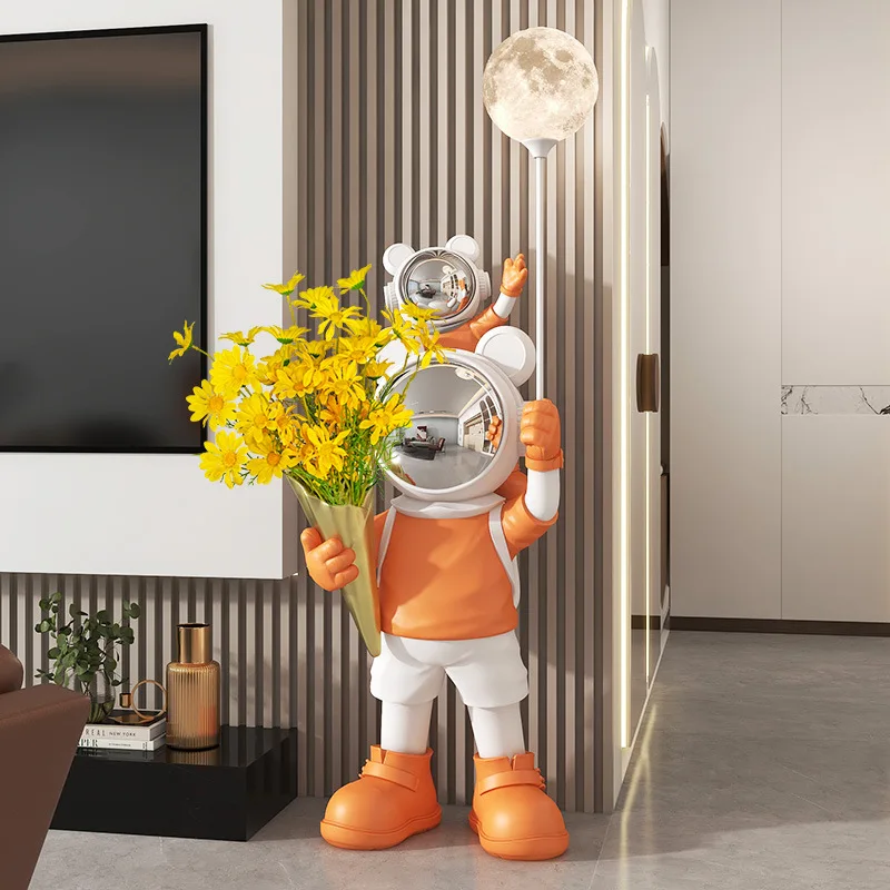 Home Decor INS Parent-child Astronaut Vase Moon Lamp Floor-standing Large Decorative Ornament for House Resin Crafts Gift