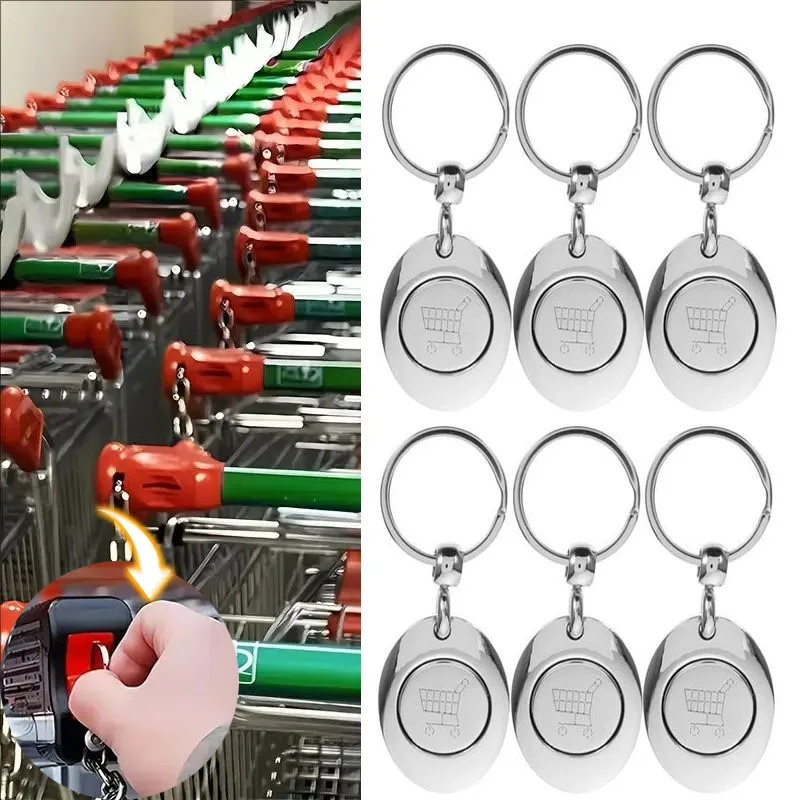 1pcs Universal Shopping Trolley Cart Token Keychain Recycled Alloy Key Chain Keyring Charm Metal Phone Pendant Key Coin Holder