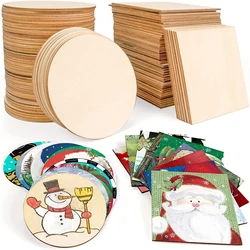 20/30/40/50pcUnfinished Wood Slices 10cm Round and Square DIY Crafts Wooden Circle Discs for Christmas Painting Ornament Decor