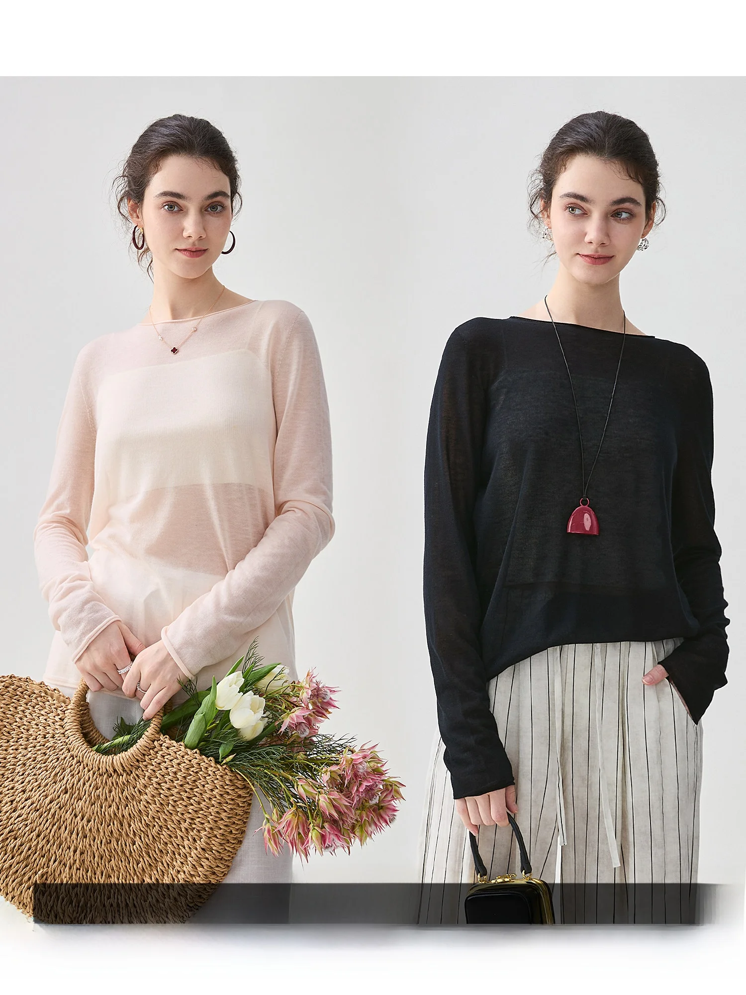 

We Constance Camere Soft Skin-friendly round Ne Cover up Women's Spring Summer New Sle Loose Fit Long Sve Top