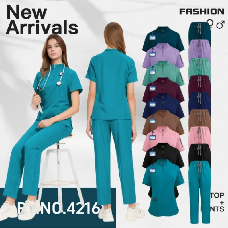 

Elastic Matte Doctor & Nurse Uniform Set – Top + Pants Work Clothes, Ideal for Pet Hospitals, Beauty Salons & Medical Care