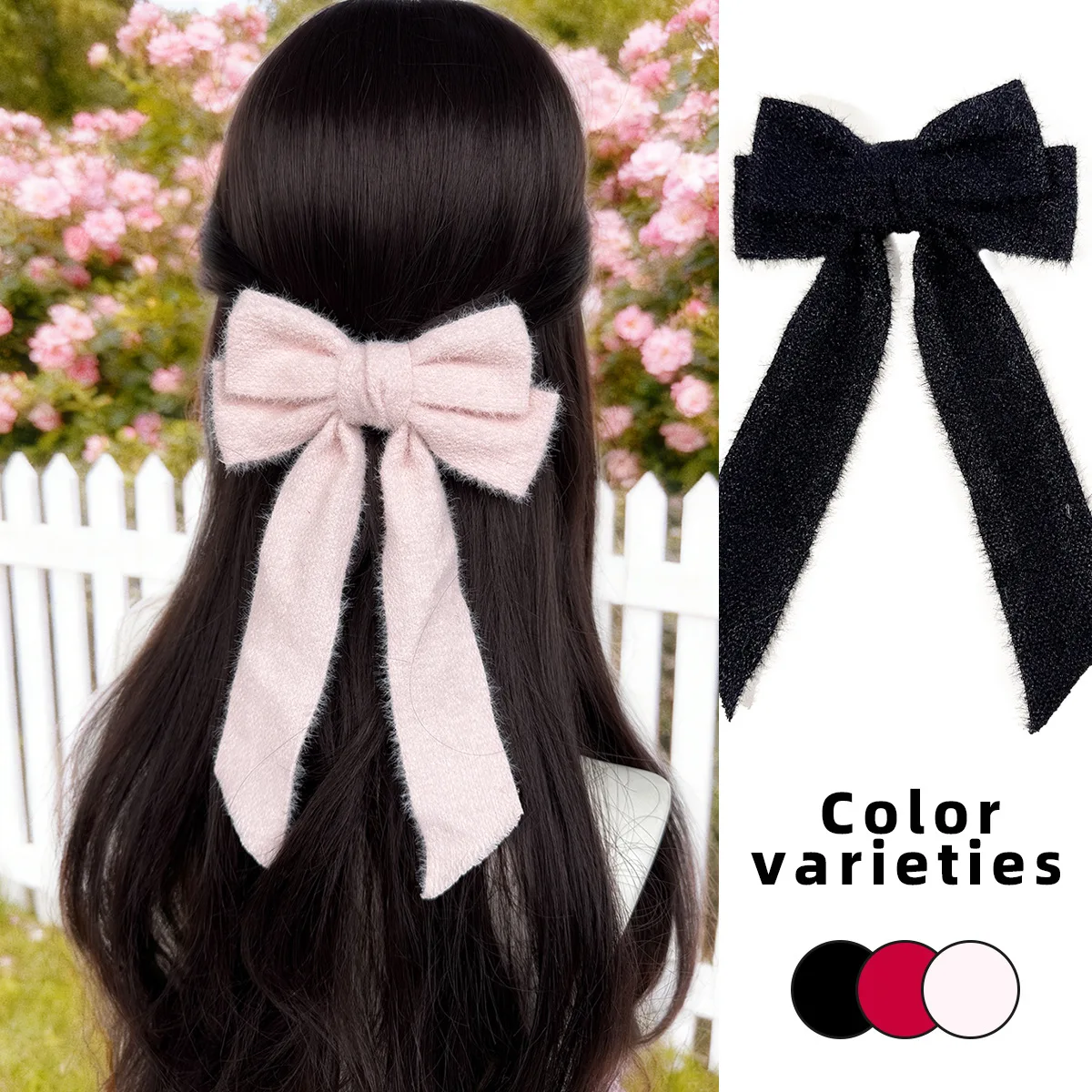 

24pc Long Tassel Fur Bow Hair Clips 5-Inch Barrettes Women And Girls Side Clips Hairgrips Bulk Fashion Headwear Hair Accessories