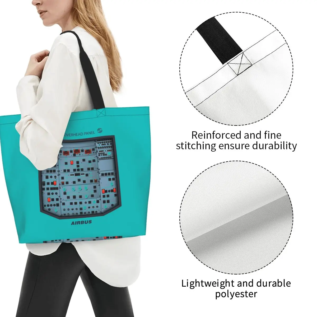 AIRBUS A320 OVERHEAD PANEL Shopping Tote Bag Canvas Large Capacity Shoulder Bags Shopper Grocery Handbag for Women