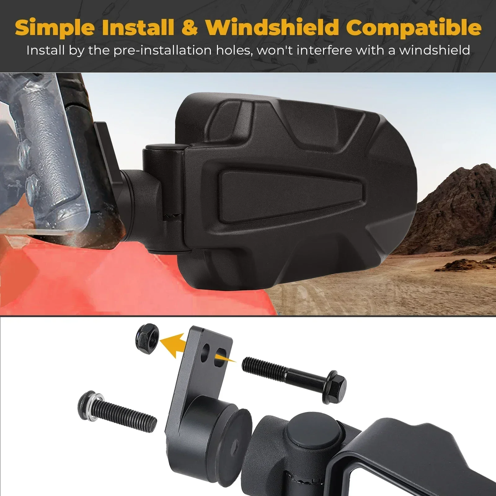 Soporte de perno plegable para espejo retrovisor lateral KEMIMOTO UTV # 2881198 Compatible con Polaris RZR XP 900 1000 Turbo Trail S 2014-2023