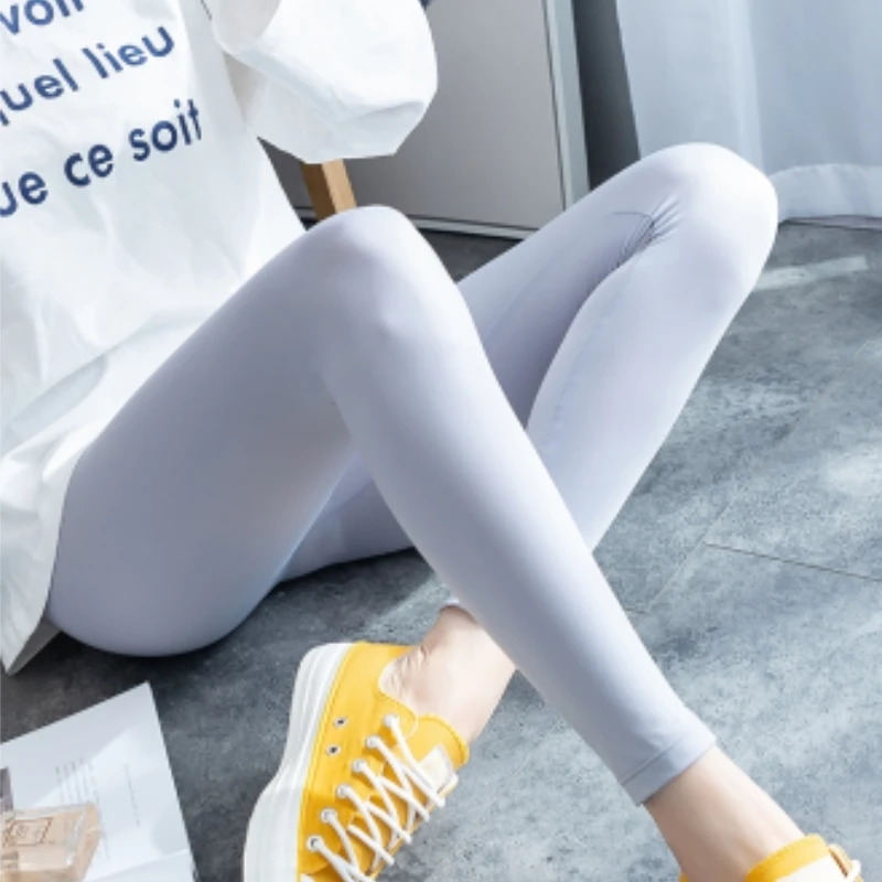 Summer glossy ice cooling smooth leggings women's high waist slim elastic fitness sports yoga pants