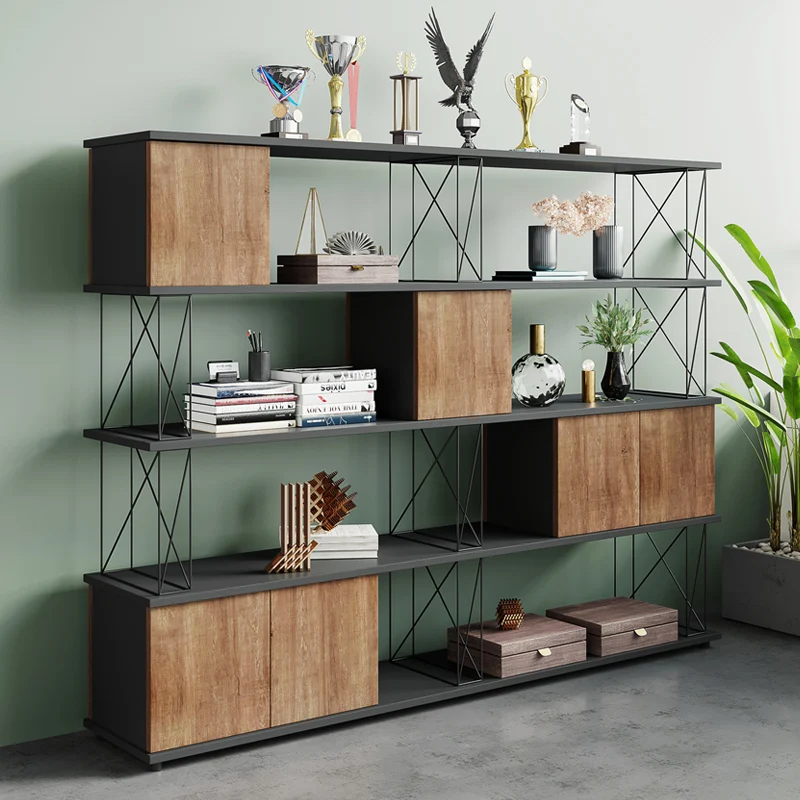 

Office furniture boss office bookcase hollowed out wooden file cabinet combination background cabinet simple modern information