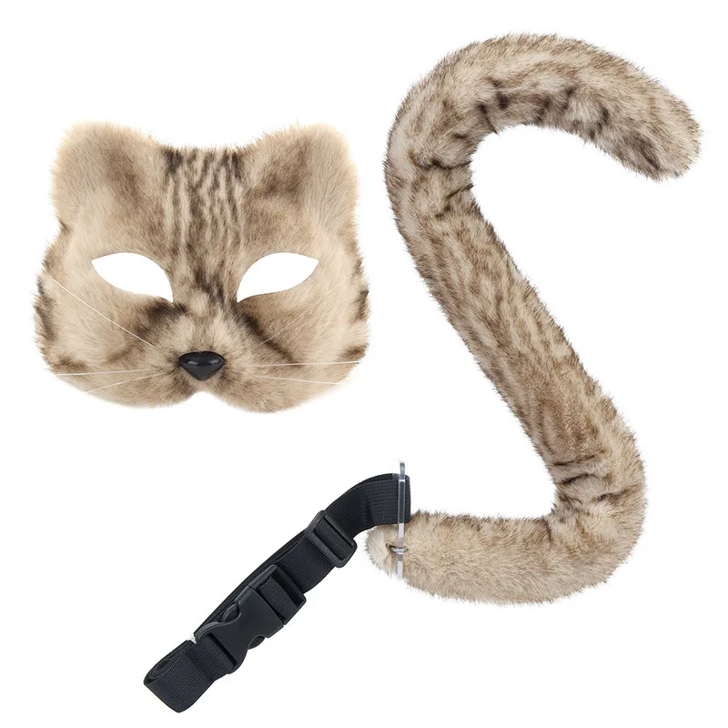 Le Cool Simulated Tabby 2026 New Model Cat Mask with Face Covering, Plush Tail, Cosplay Performance Prop view 5