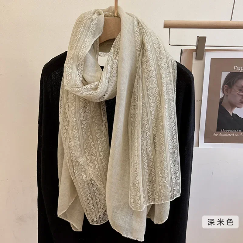 French Winter Women Scarf Shawl Cotton Lace Vintage Keep Warm Neck Cover Fashion Solid Color Wrap Elegant Lady Christmas Gift