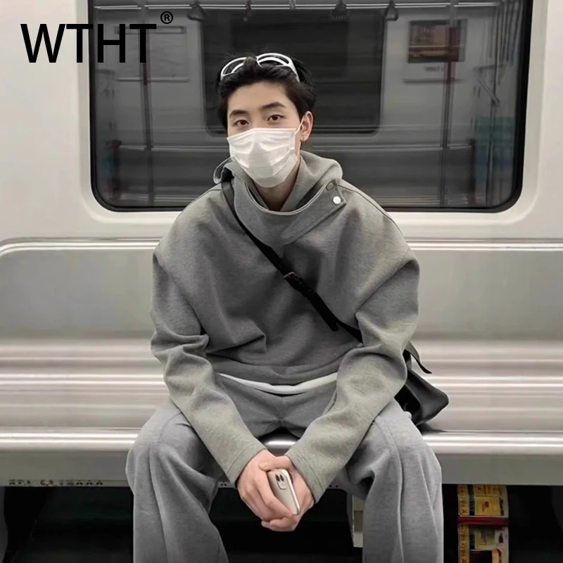 

WTHT Fashion 2025 Autumn Men's Solid Color Loose Casual Sweatshirt Trendy New American Style Long Sleeves Hoodie Male 2A1197