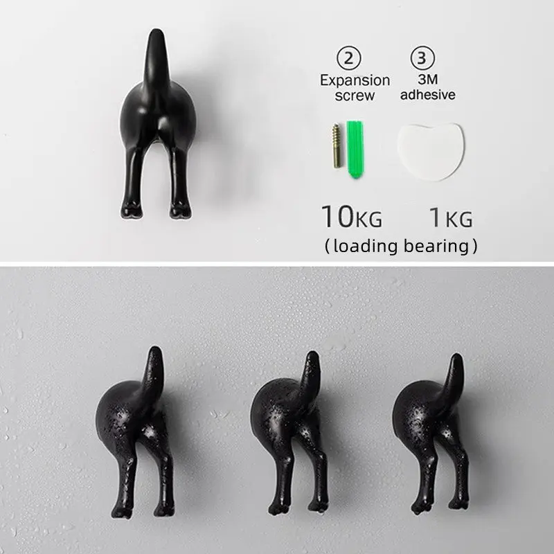 4Pcs Dog Tail Hooks Plastic Wall Hanger Key Holder Adhesive Cute Coat Hook Rack Decor for Bathroom Kitchen Room Home Accessories