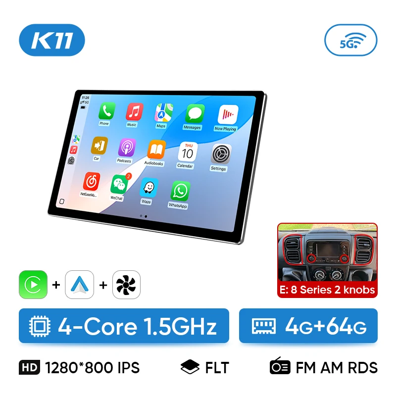 Ainavi 11,8 inch autoradio voor Fiat Ducato, Citroën Jumper, Peugeot Boxer, Dodge Ram 2500, multimedia, draadloze CarPlay, Android Auto