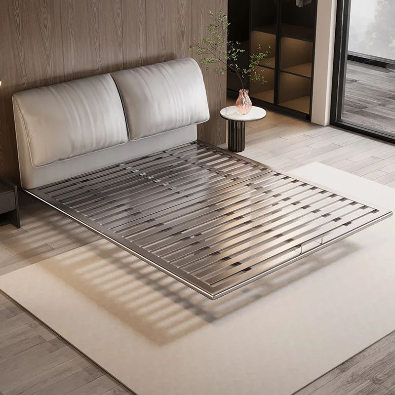 Modern simple stainless steel suspension bed elephant ear leather