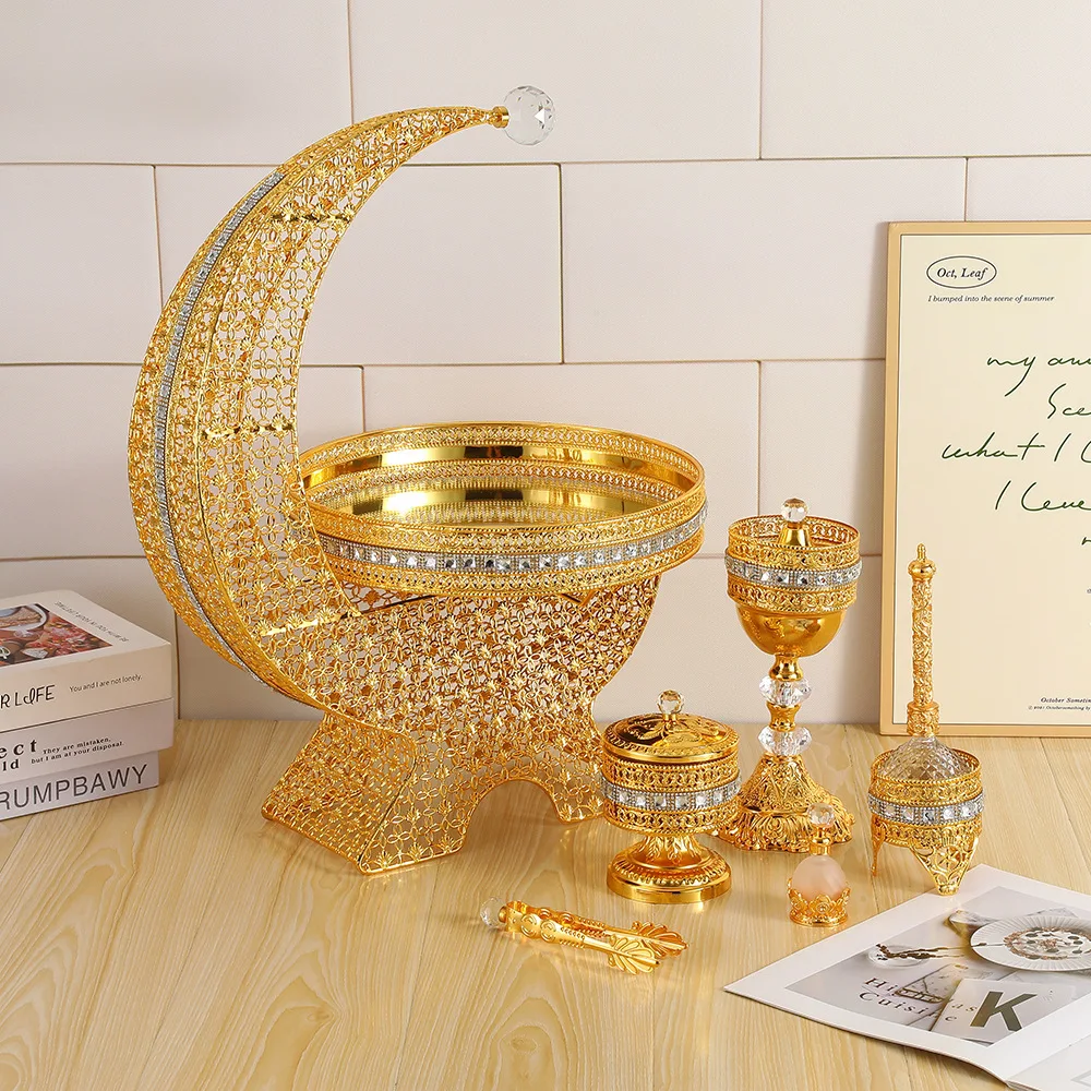 Incense Burner 6-piece Set Exquisite Golden Moon Hollow Base Large Incense Burner Premium Home Decoration