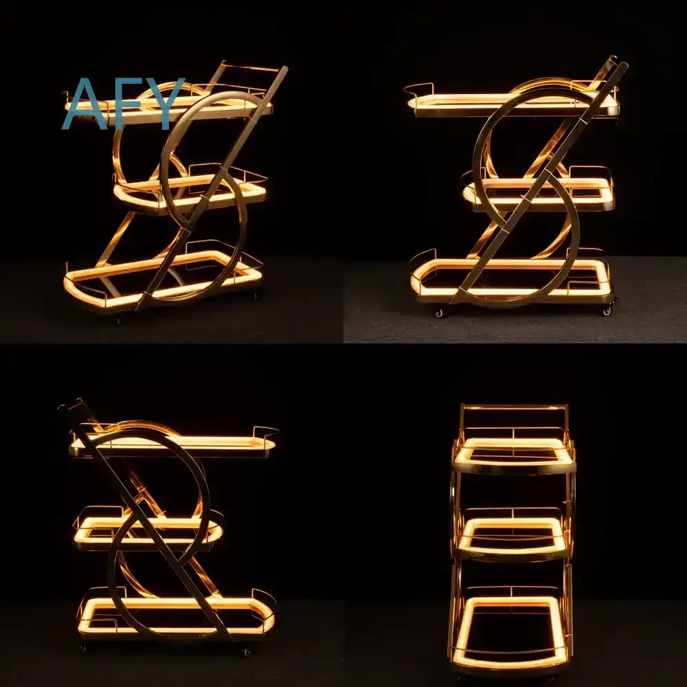 LED Bar Trolley for Mobile Foreign Wine Cart Night KTV Three-Layer Food Delivery Cart Luminous Serving Trolley for Restaurant