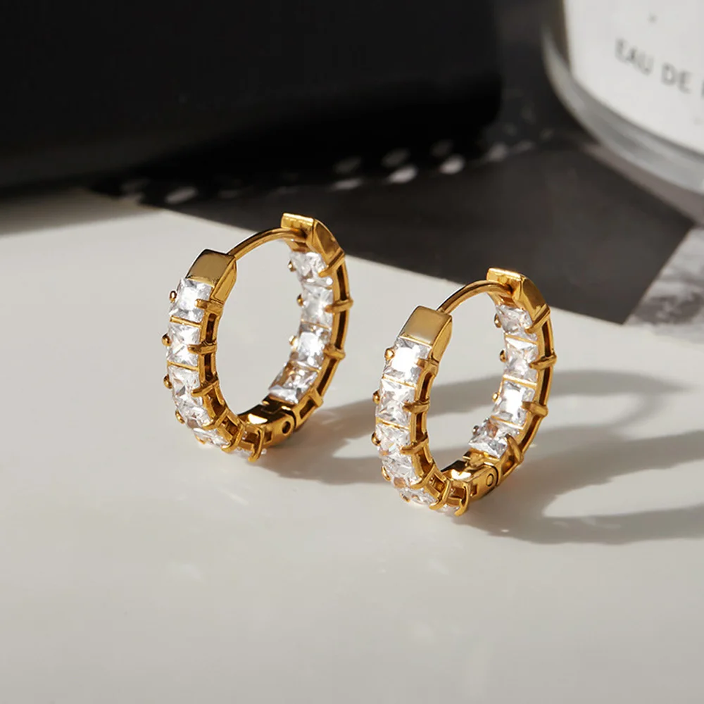 

Light Luxury Zircon Stud Earring Minimalist 18K Gold Plated Stainless Steel Women Personality Trendy Earrings Fashion Jewelry