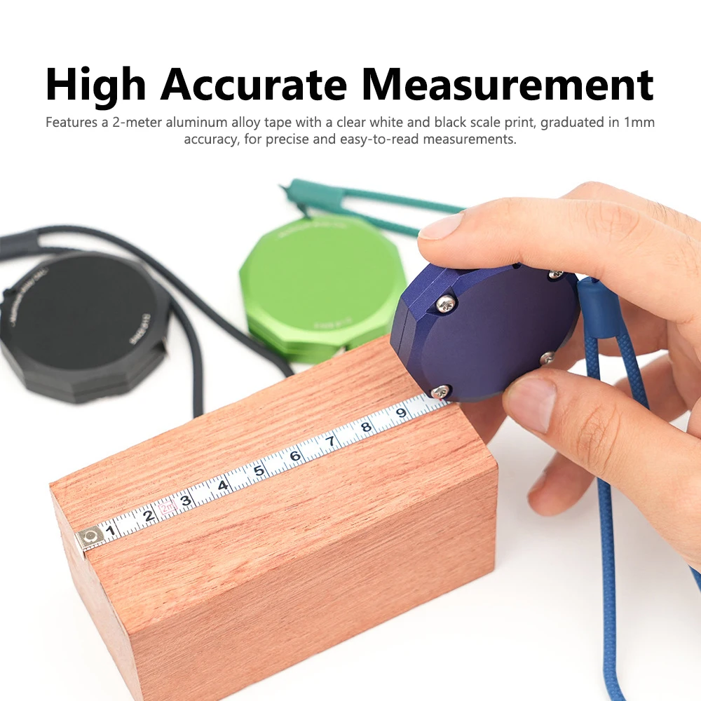 2m Retractable Tape Measure Woodworking Aluminum Alloy Ruler ABS Housing blue black green 48x48x13mm 80g Distance Measurement view 5