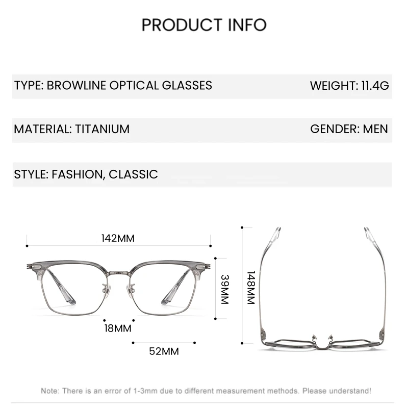 Qonoic-Titanium Square Optical Glasses, Blue Light Blocking Spectacle, Brand Designer, Browline clássico, AT80869