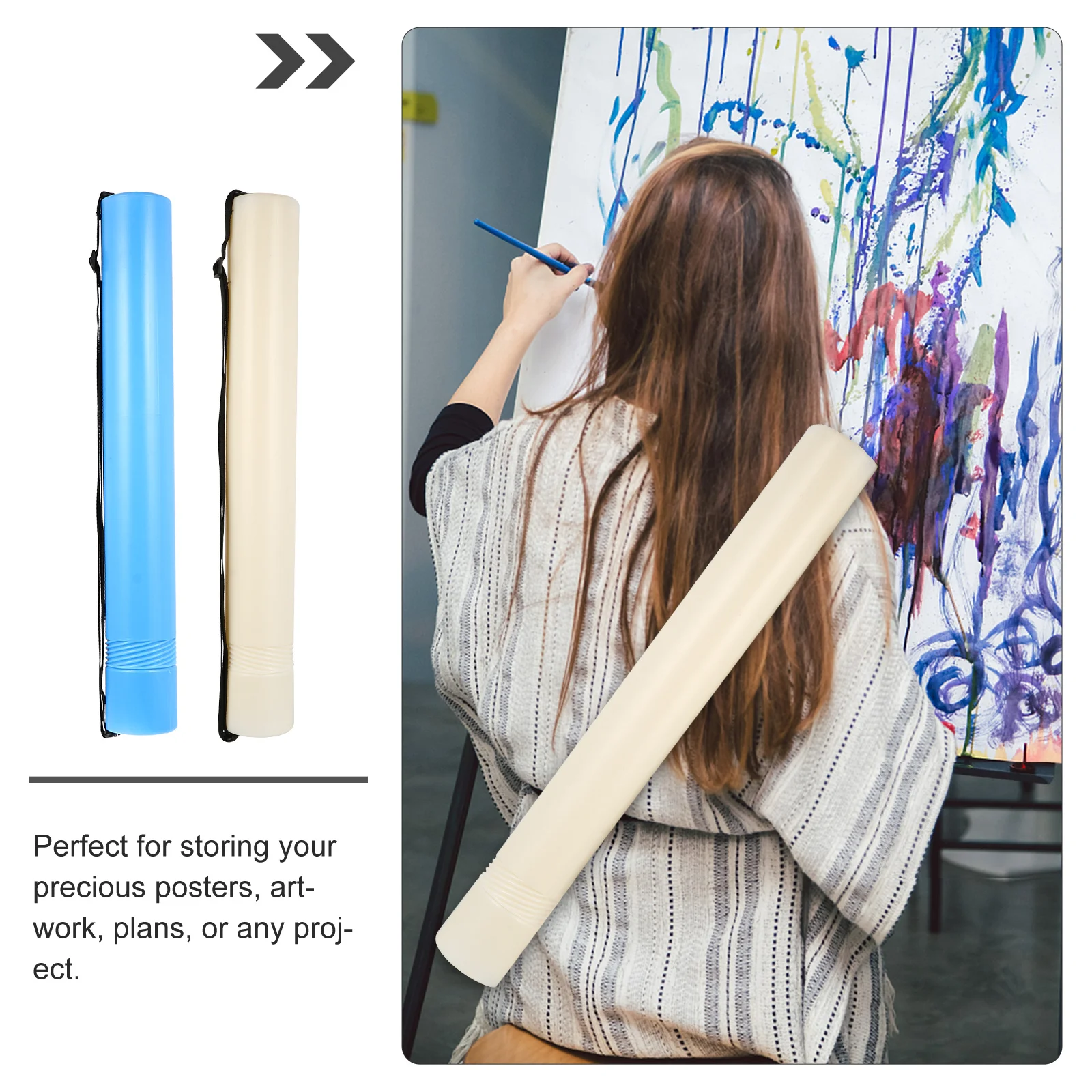 2 قطعة أنبوب ملصق أعمال فنية أنبوب تخزين بلاستيكي قابل للتمديد تصميم تلسكوبي للمستندات رسومات مخططات تحمل الكتف #4