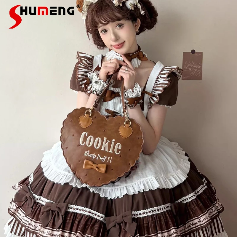 

2026 Women's Bags Cartoon Embroidered Heart Girls Handbags Original Lolita Style Bow Cute Crossbody Bags Fashion Casual Handbag