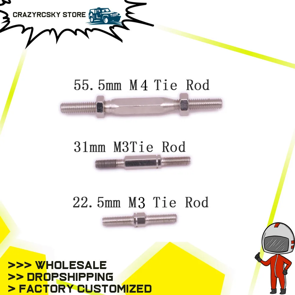 RCAWD-Carro rastreador Hopup Peças, RC Hobby Model Car, Aço M3 Tie Rod, Longo M4, 22.5mm, 31mm, 55.5mm de comprimento, #45, 2pcs