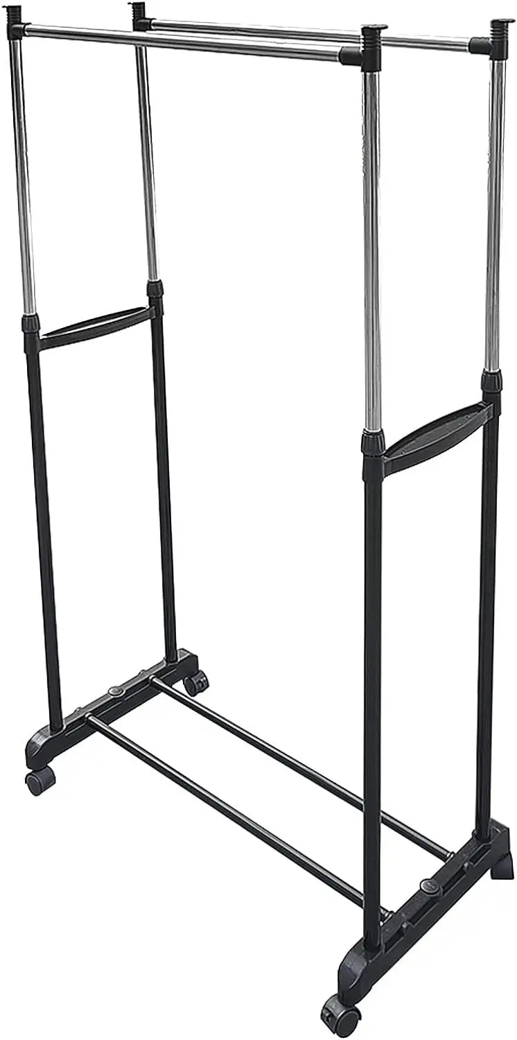 

Rolling Clothes Rack on Wheels, Double Rod Portable Clothing Hanging Garment Rack Rolling Clothes Organizer on Lockable Wheels M