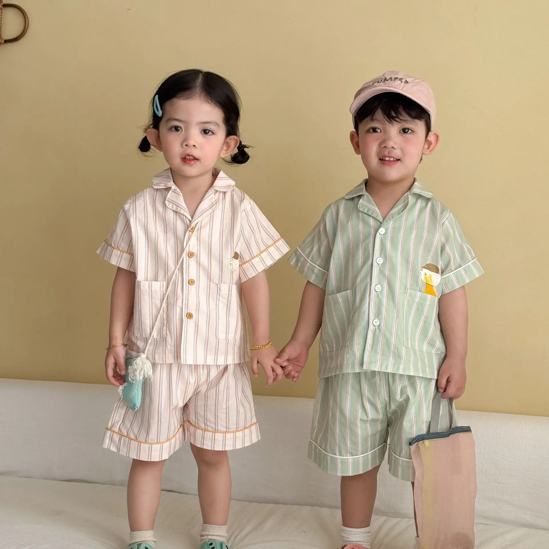 2026 Summer New Children Short Sleeve Pajamas Two-piece Set Boys Girls Thin Cotton Homewear 2pcs Suit Toddler Outfits