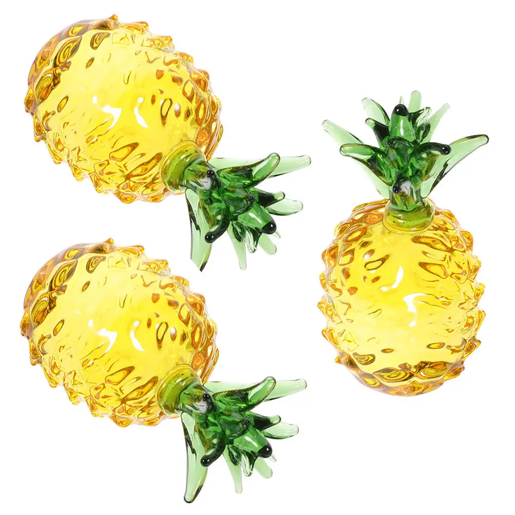 3Pcs Crystal Pineapple Sculpture Smooth Surface Stable Base Fruit Decor for Desk Table Living Room Office Decorative Pineapple