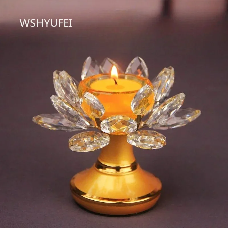 1PC Creative Crystal Lotus Pastry Candle Holder, Household Buddhist Temple, Buddha's Eternal Candle Holder, Glass Candlestick
