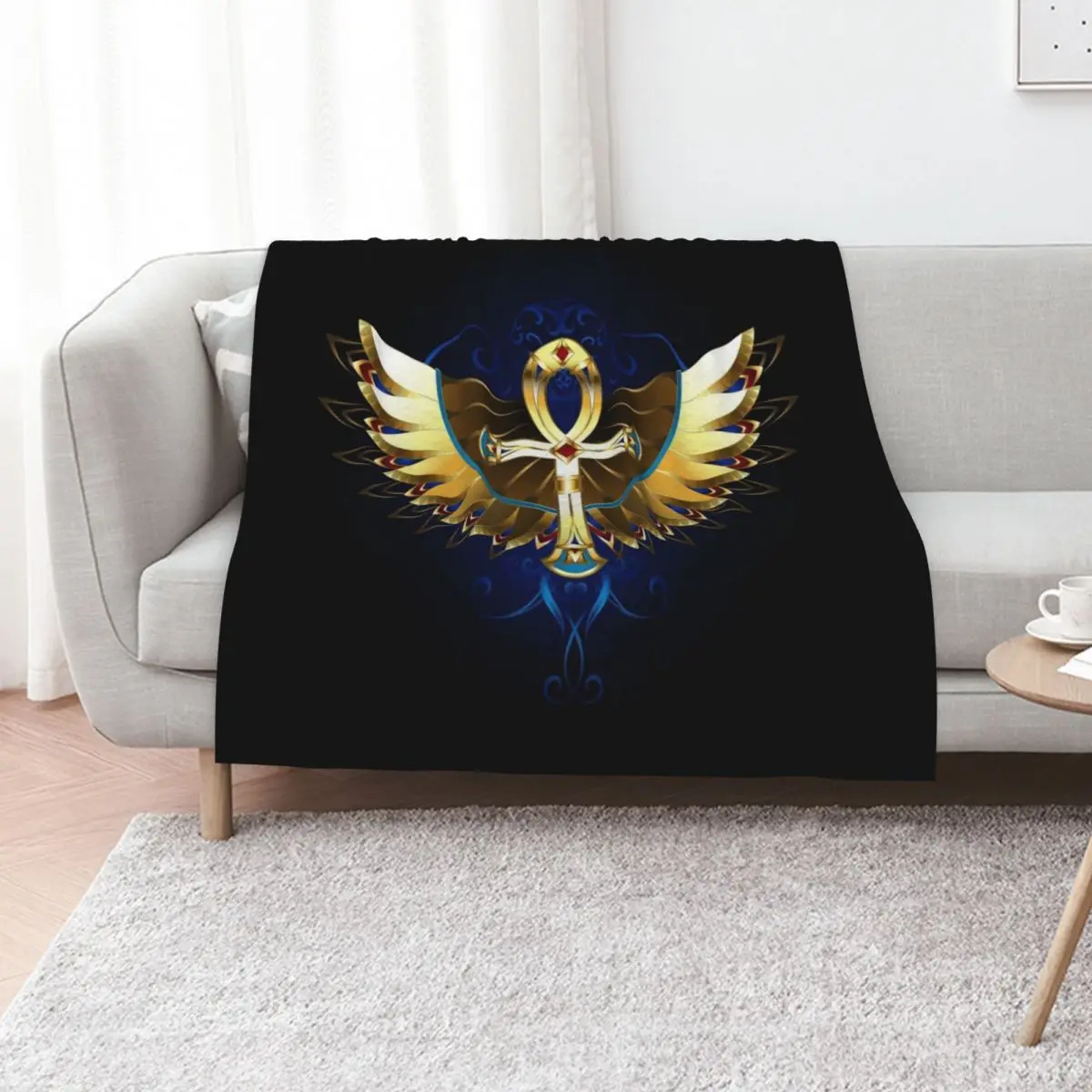 

Gold Ankh with Wings Throw Blanket heavy to sleep Furry Soft Beds Moving Blankets
