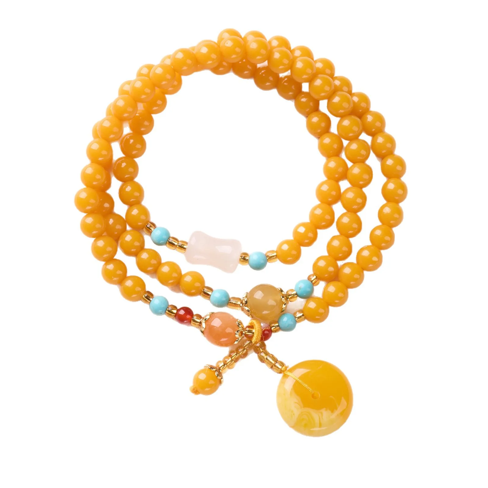 Second Generation Amber Safety Buckle Golden Silk Jade Beaded Bracelet for Women Luxury Prayer Bead Jewelry Gifts
