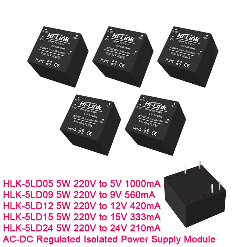 2 uds-1 módulo de fuente de alimentación aislado regulado Hi-Link 5W AC-DC 220V a 5V 9V 12V 15V 24V HLK-5LD05 5LD09 5LD12 5LD15 HLK-5LD24