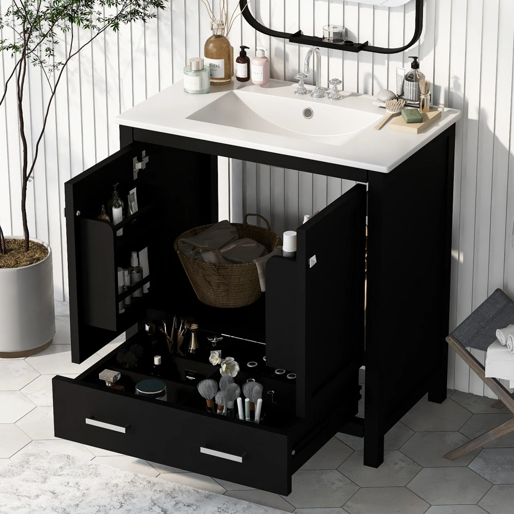 30 Inch Bathroom Vanity with Single Sink, Combo Cabinet Undermount Sink, Bathroom Storage Cabinet with 2 Doors and A Drawer