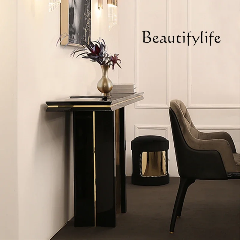 

Modern entrance cabinet, long case, corridor against the wall, table, solid wood entrance, gold-plated narrow edge