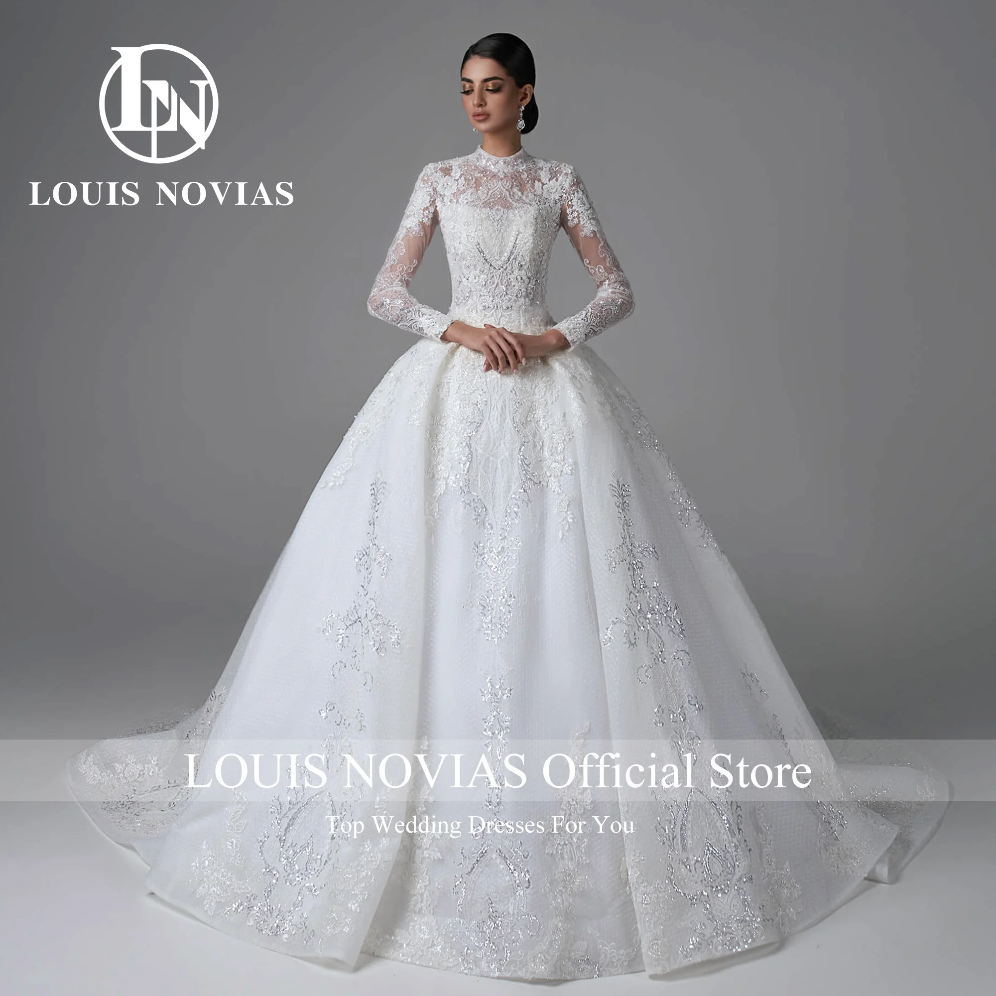 LOUIS NOVIAS Ball Gown Wedding Dresses For Women 2024 Long Sleeve  Sequined Wedding Gown Customized Real photos Vestido De Novia