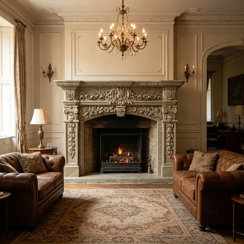 Luxury Hand Carved Marble Fireplace Surround with Wood Fireplace Modern Design for Living Room Hotel Villa xyl