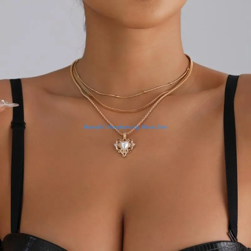 

E56A Elegant Gold Necklace Vintage Heart Pendant Alloy Jewelry for Everyday