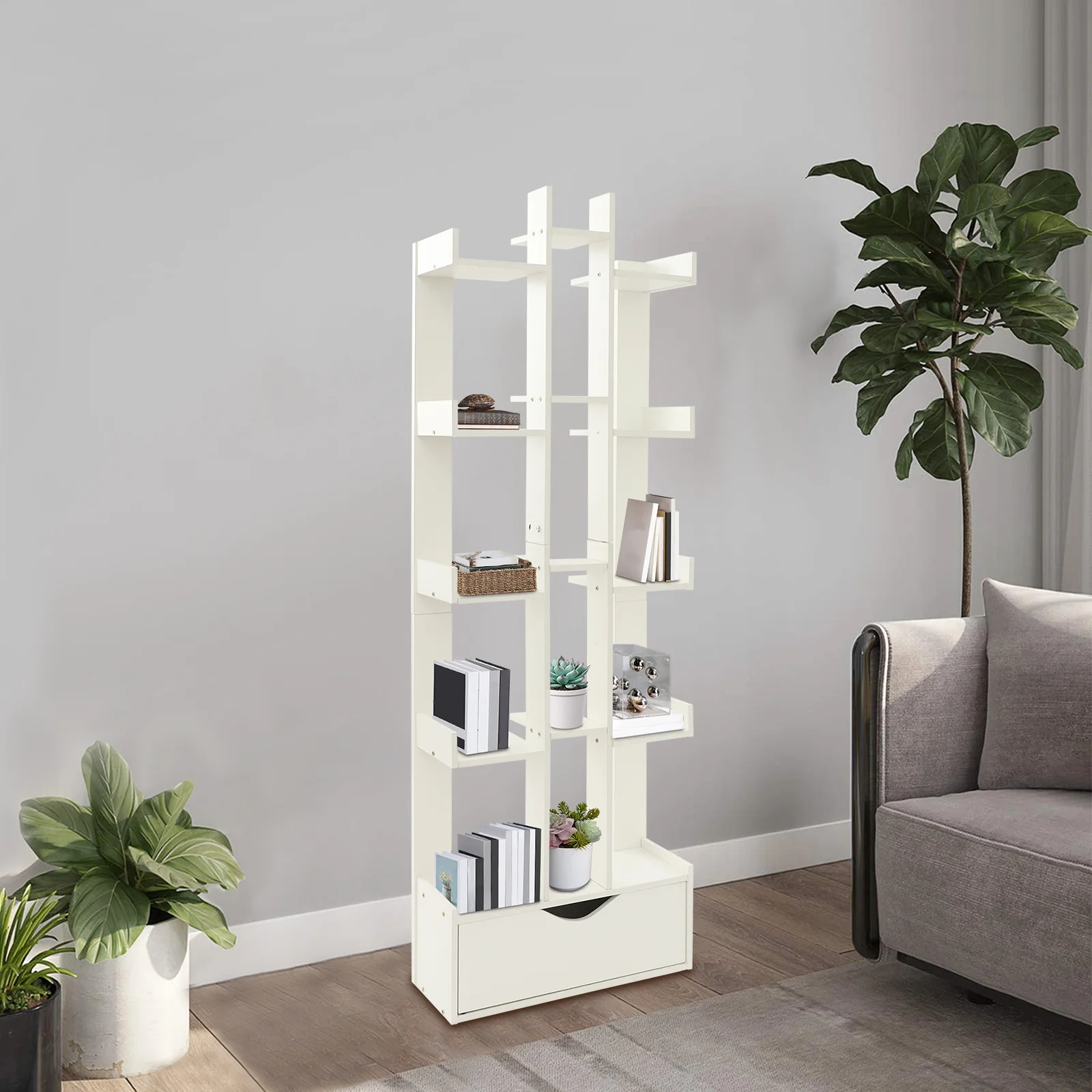 

[Bookcase] 1 15-Compartment Floor Standing Bookcase - for Study Living Room Ample Storage Space-Saving Decorative