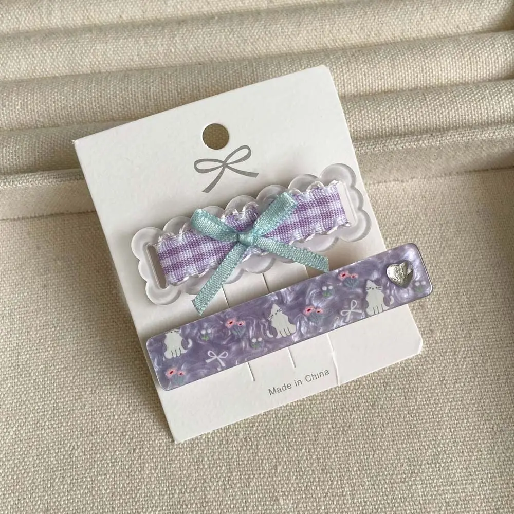 2 шт./компл., заколка для волос в клетку с бантом в корейском стиле, заколки для волос с сердечком, заколка для волос с мультяшным котом, розовая заколка в виде утконоса, корейская заколка для волос, летняя